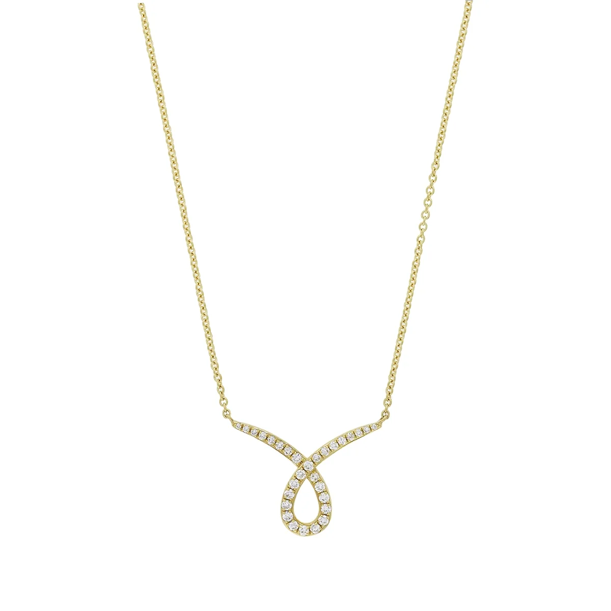 Gargantilla en oro amarillo de 18 Kilates, Onda, con diamante de laboratorio de 0.25 Ct, 42 cm. de largo, 1 mm. de ancho