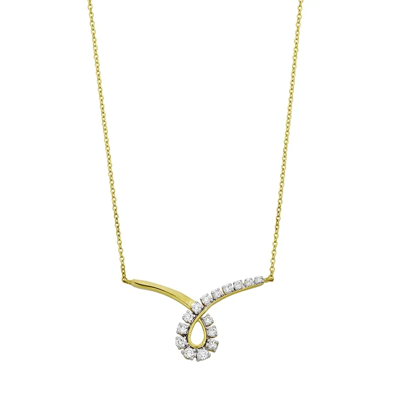Gargantilla en oro amarillo de 18 Kilates, Onda, con diamantes de 0.12 Ct, 42 cm. de largo, 0.50 mm. de ancho