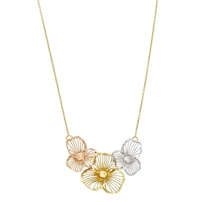 Gargantilla en oro amarillo de 18 Kilates con visos, Flores, 45 cm. de largo, 0.50 mm. de ancho