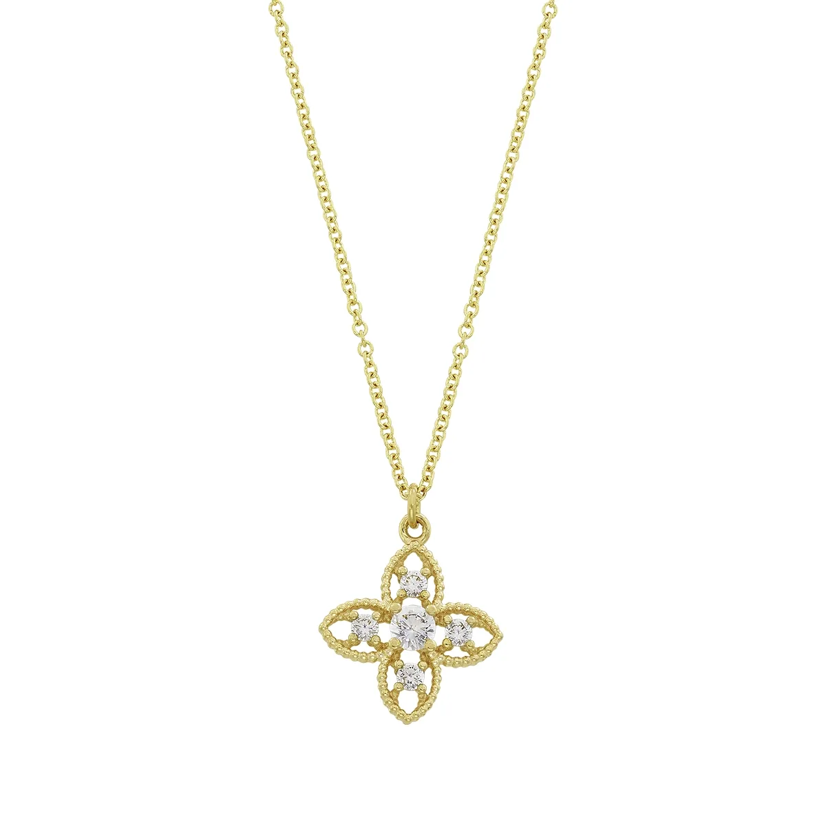 Gargantilla en oro amarillo de 18 Kilates con visos, Flores, con zircones, 40 cm. de largo, 1 mm. de ancho