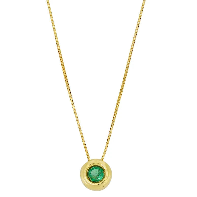 Gargantilla en oro amarillo de 18 Kilates, Veneciana, con esmeralda central de 0.12 Ct, 42 cm. de largo, 0.50 mm. de ancho