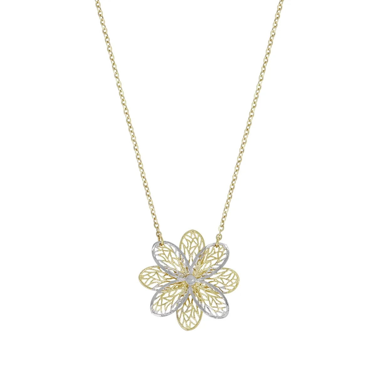 Gargantilla en oro amarillo de 18 Kilates con visos, Flores, 40 cm. de largo, 1.30 mm. de ancho