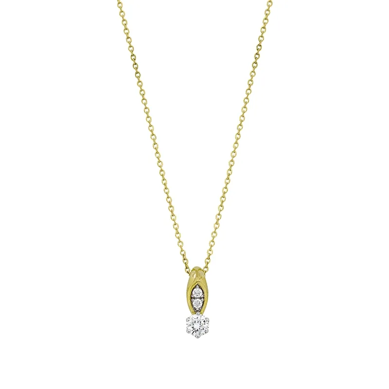 Gargantilla en oro amarillo de 18 Kilates, Uñas+decoración, con diamante central de 0.09 Ct y decoración en diamantes de 0.01 Ct, 42 cm. de largo, 0.50 mm. de ancho