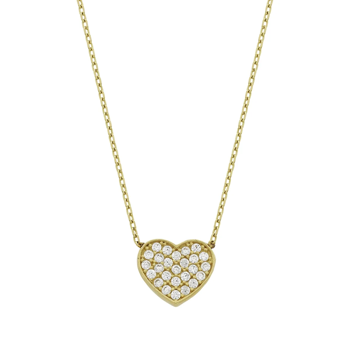 Gargantilla en oro amarillo de 18 Kilates, Corazón, con zircones, 41 cm. de largo, 0.50 mm. de ancho