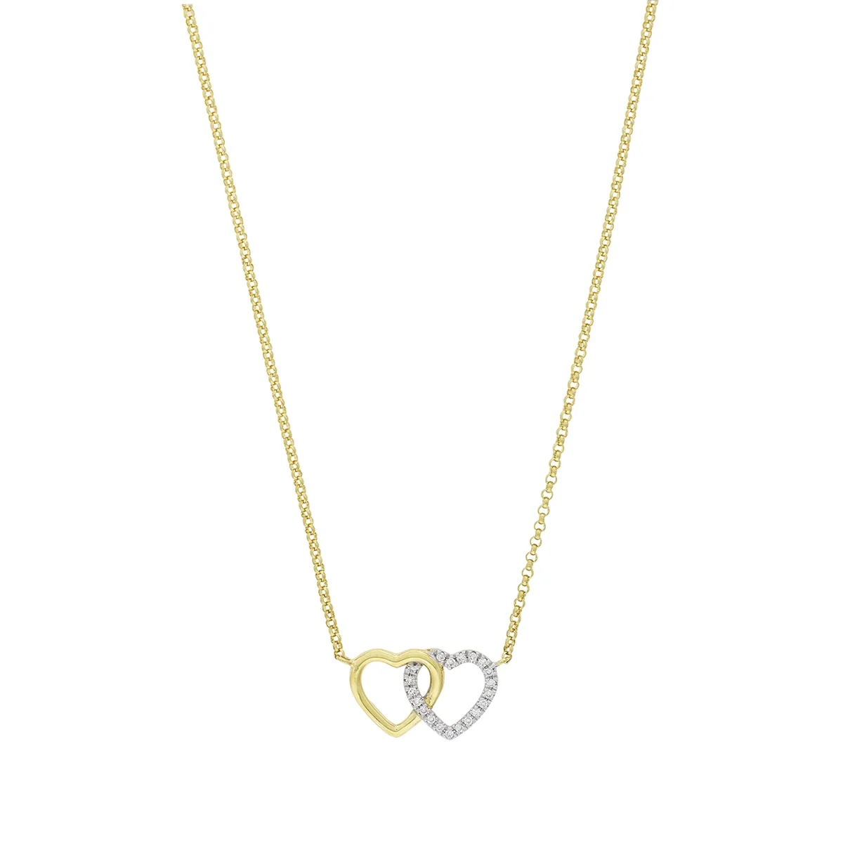 Gargantilla en oro amarillo de 18 Kilates, Corazón, con diamante de laboratorio de 0.05 Ct, 42 cm. de largo, 1 mm. de ancho