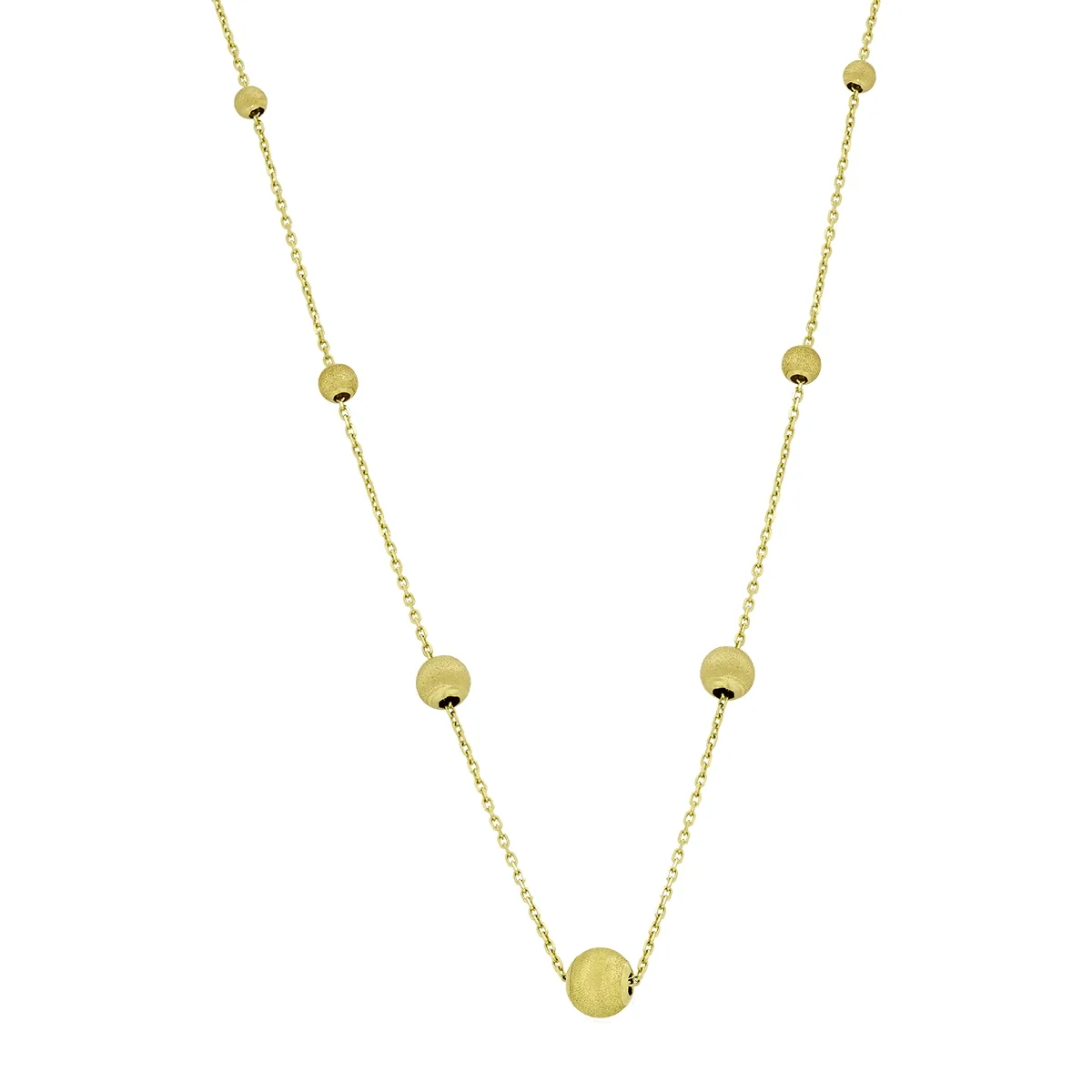 Gargantilla en oro amarillo de 18 Kilates satinado, Figuras geométricas, 42 cm. de largo, 0.50 mm. de ancho