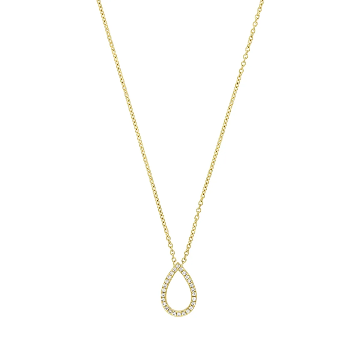 Gargantilla en oro amarillo de 18 Kilates, Lágrima, con diamante de laboratorio de 0.10 Ct, 44 cm. de largo, 1 mm. de ancho