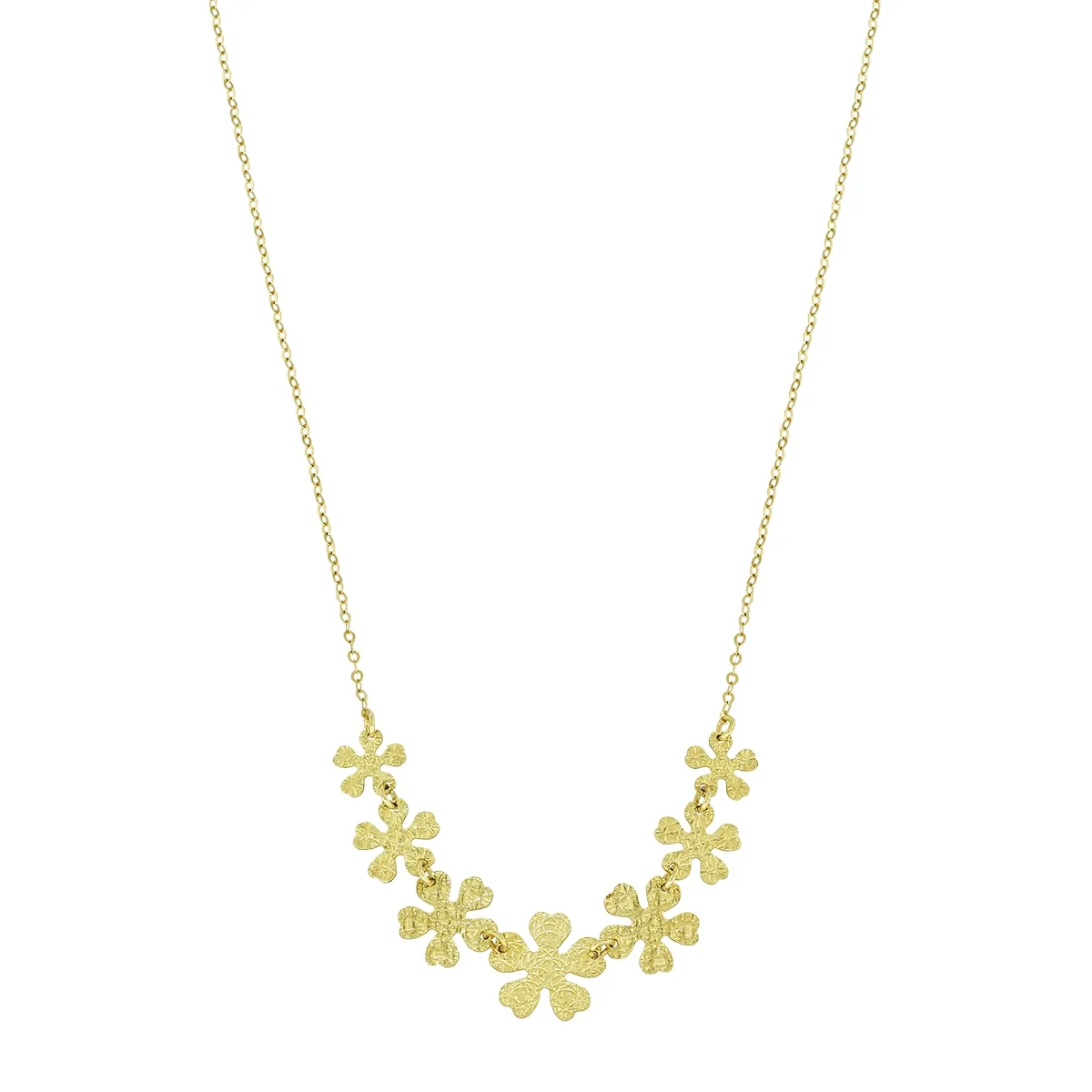 Gargantilla en oro amarillo de 18 Kilates con visos, Flores, 40 cm. de largo, 1 mm. de ancho