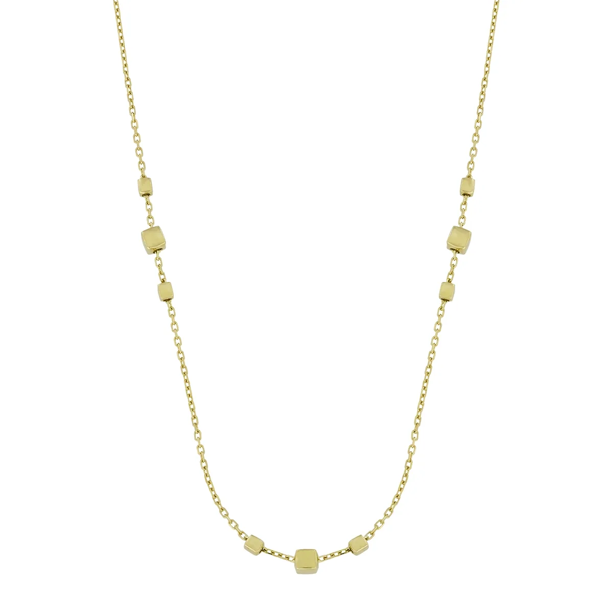Gargantilla en oro amarillo de 18 Kilates, Figuras geométricas, 40 cm. de largo, 0.50 mm. de ancho