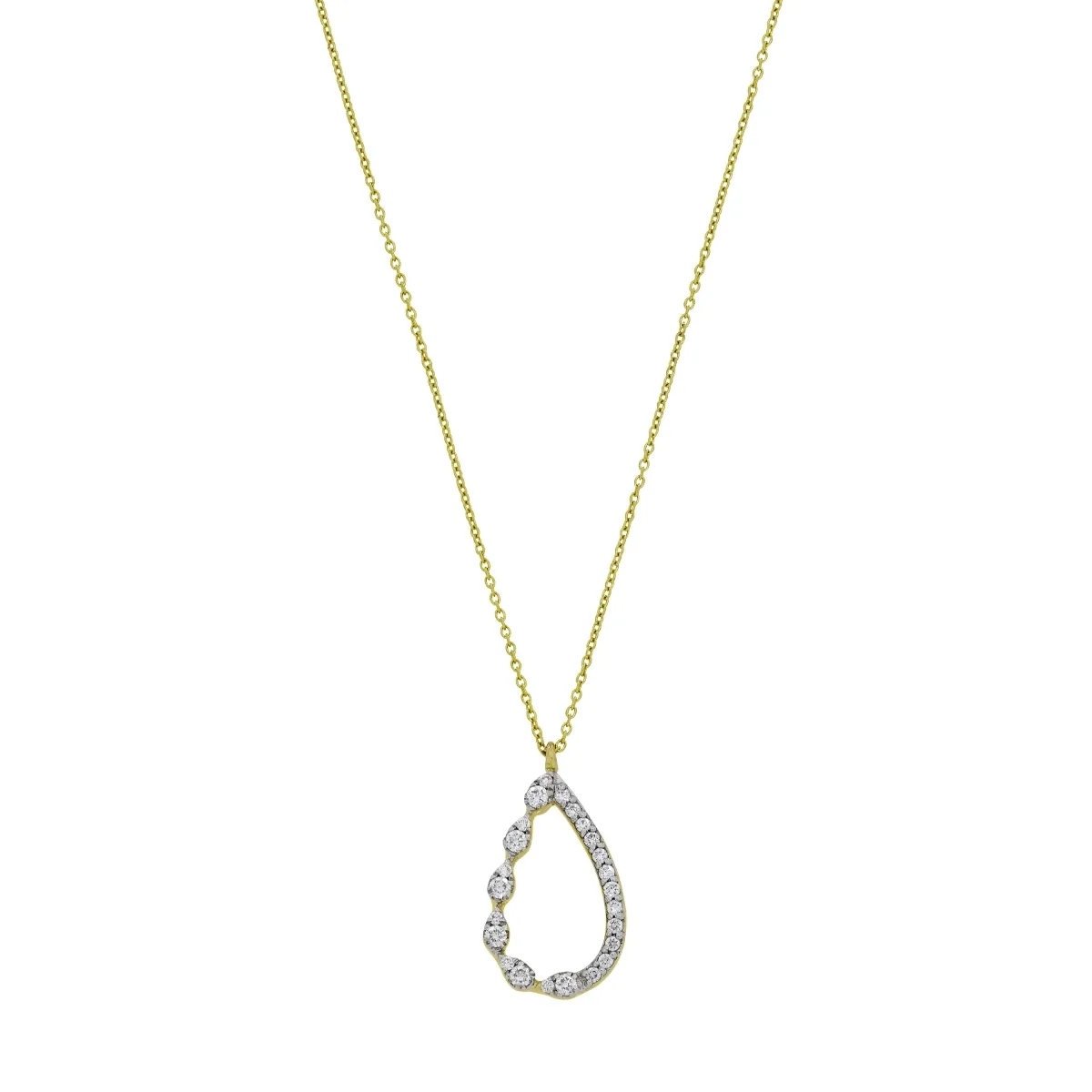 Gargantilla en oro amarillo de 18 Kilates, Lágrima, con diamantes de 0.15 Ct, 42 cm. de largo, 0.50 mm. de ancho