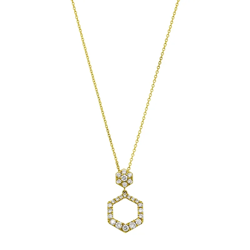 Gargantilla en oro amarillo de 18 Kilates, Figuras geométricas, con diamantes de 0.20 Ct, 42 cm. de largo, 0.50 mm. de ancho