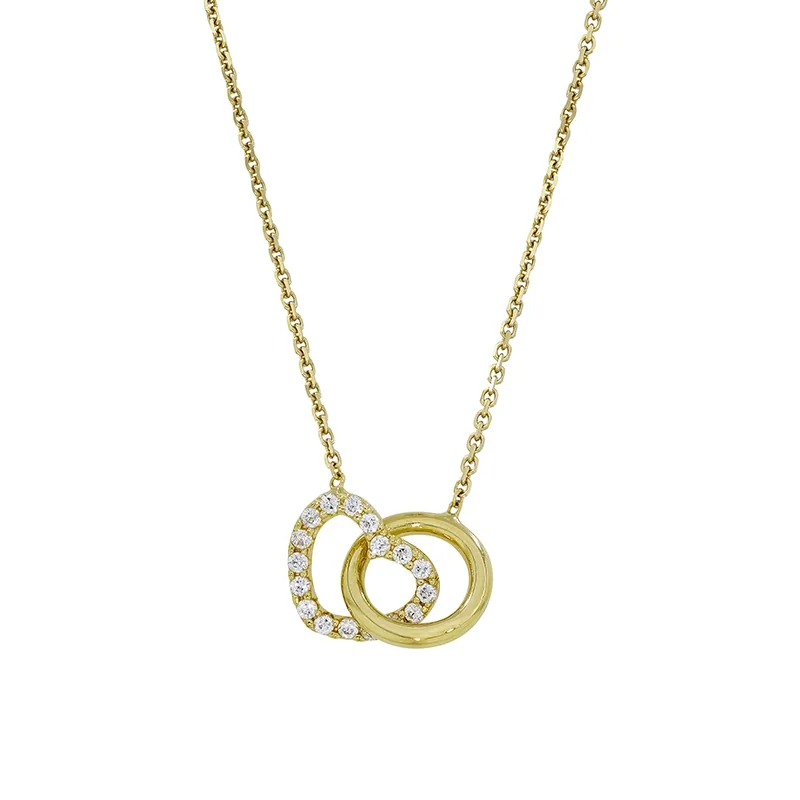 Gargantilla en oro amarillo de 18 Kilates, Corazón, con zircones, 42 cm. de largo, 0.50 mm. de ancho