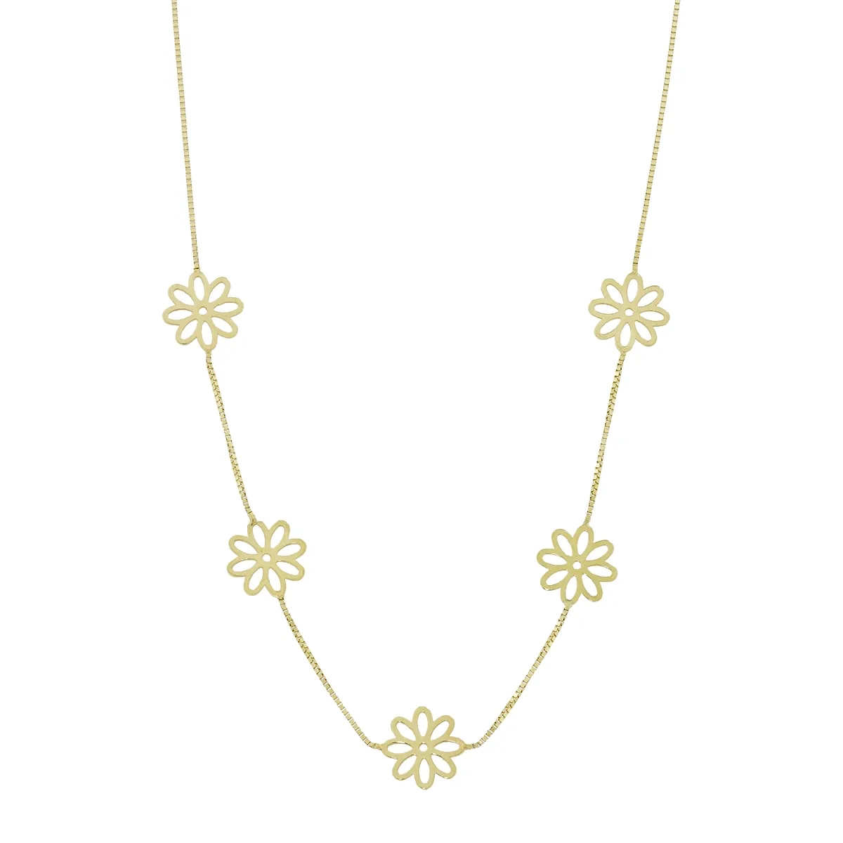 Gargantilla en oro amarillo de 18 Kilates con visos, Flores, 38 cm. de largo, 0.50 mm. de ancho