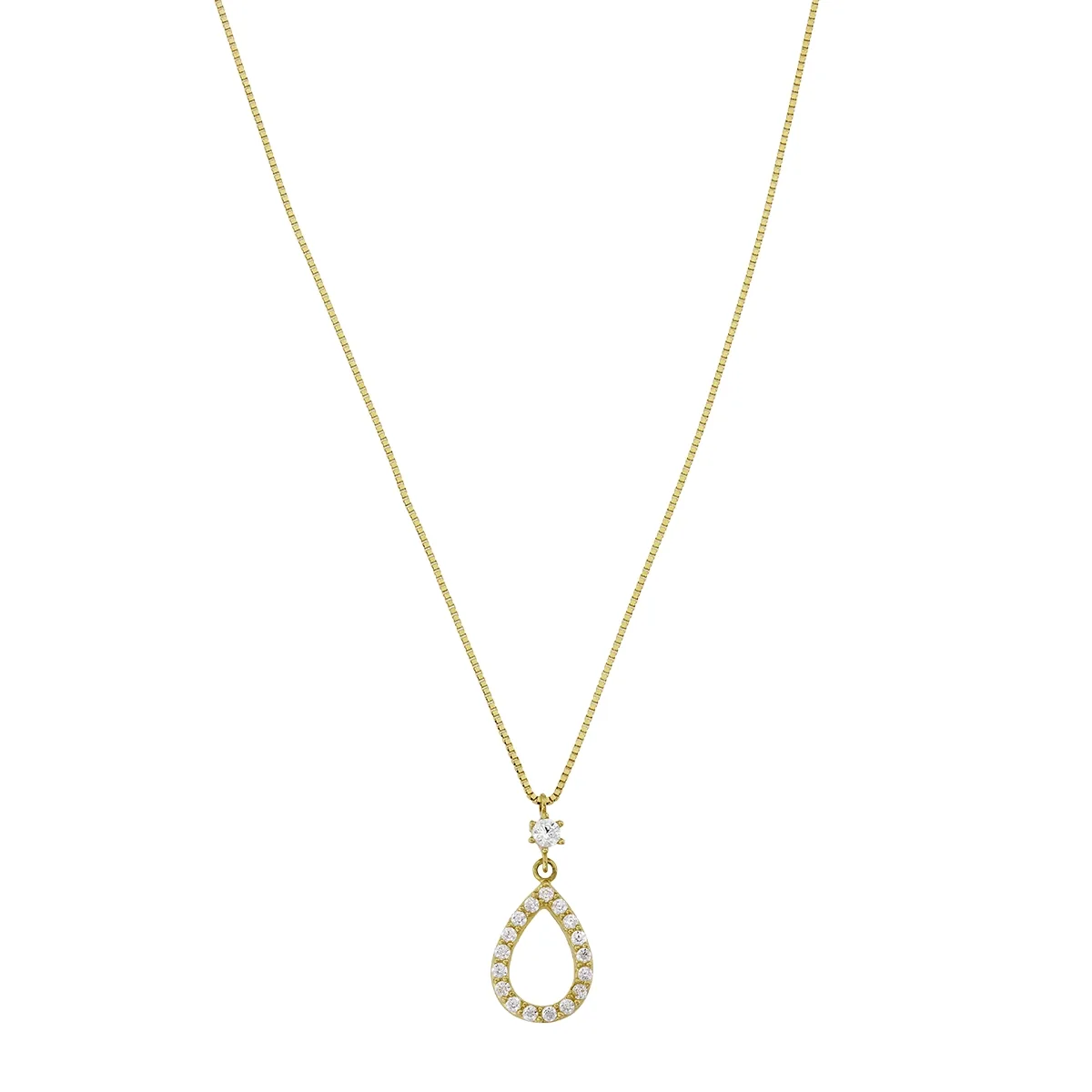 Gargantilla en oro amarillo de 18 Kilates, Lágrima, con zircones, 40 cm. de largo, 0.50 mm. de ancho