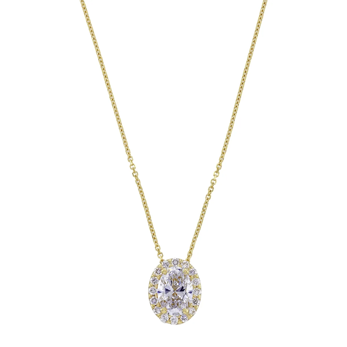 Gargantilla en oro amarillo de 18 Kilates, Uñas+decoración, con diamante laboratorio central de 0.70 Ct y decoración en diamante de laboratorio de 0.16 Ct, 42 cm. de largo, 0.50 mm. de ancho