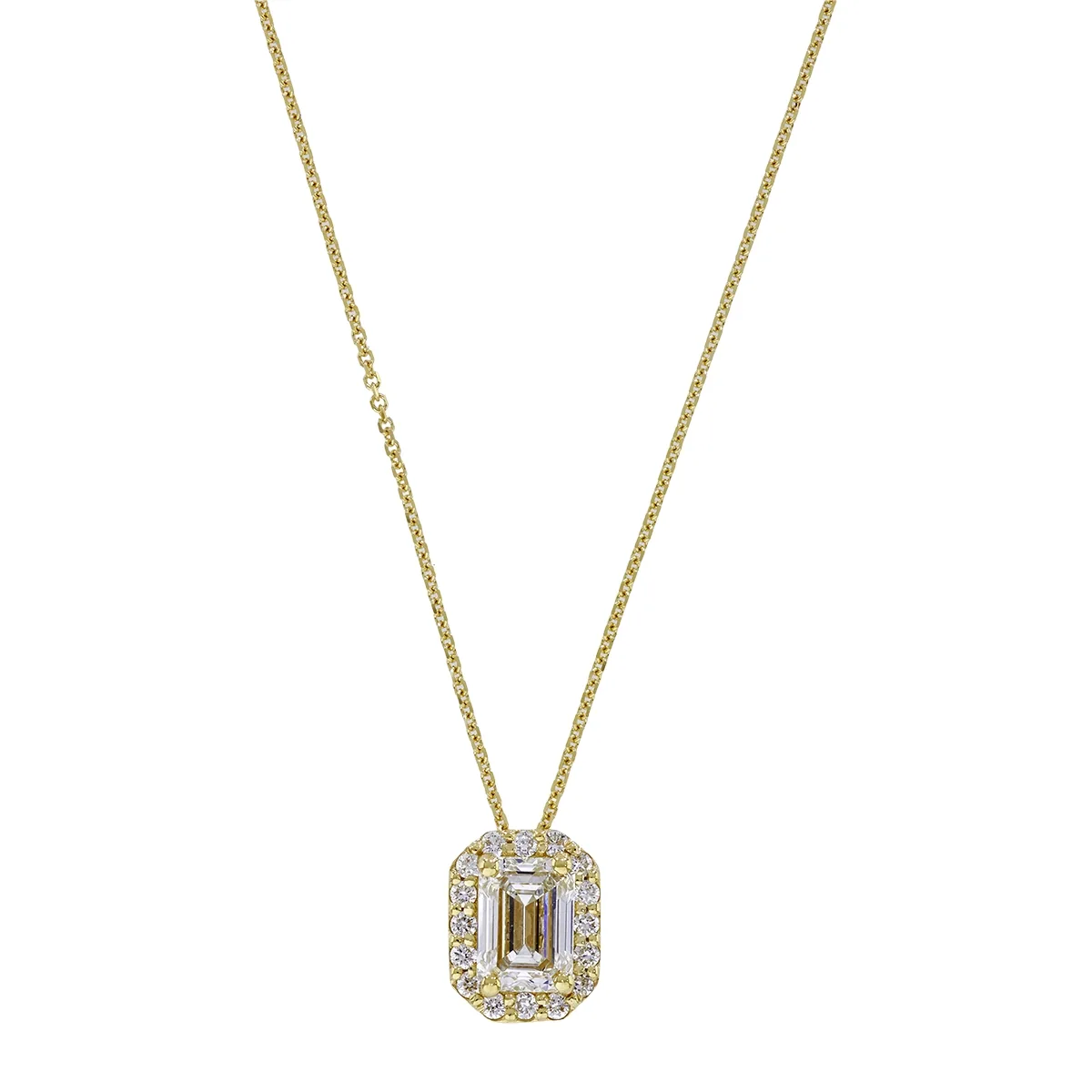 Gargantilla en oro amarillo de 18 Kilates, Uñas+decoración, con diamante laboratorio central de 1.00 Ct y decoración en diamante de laboratorio de 0.16 Ct, 42 cm. de largo, 0.50 mm. de ancho