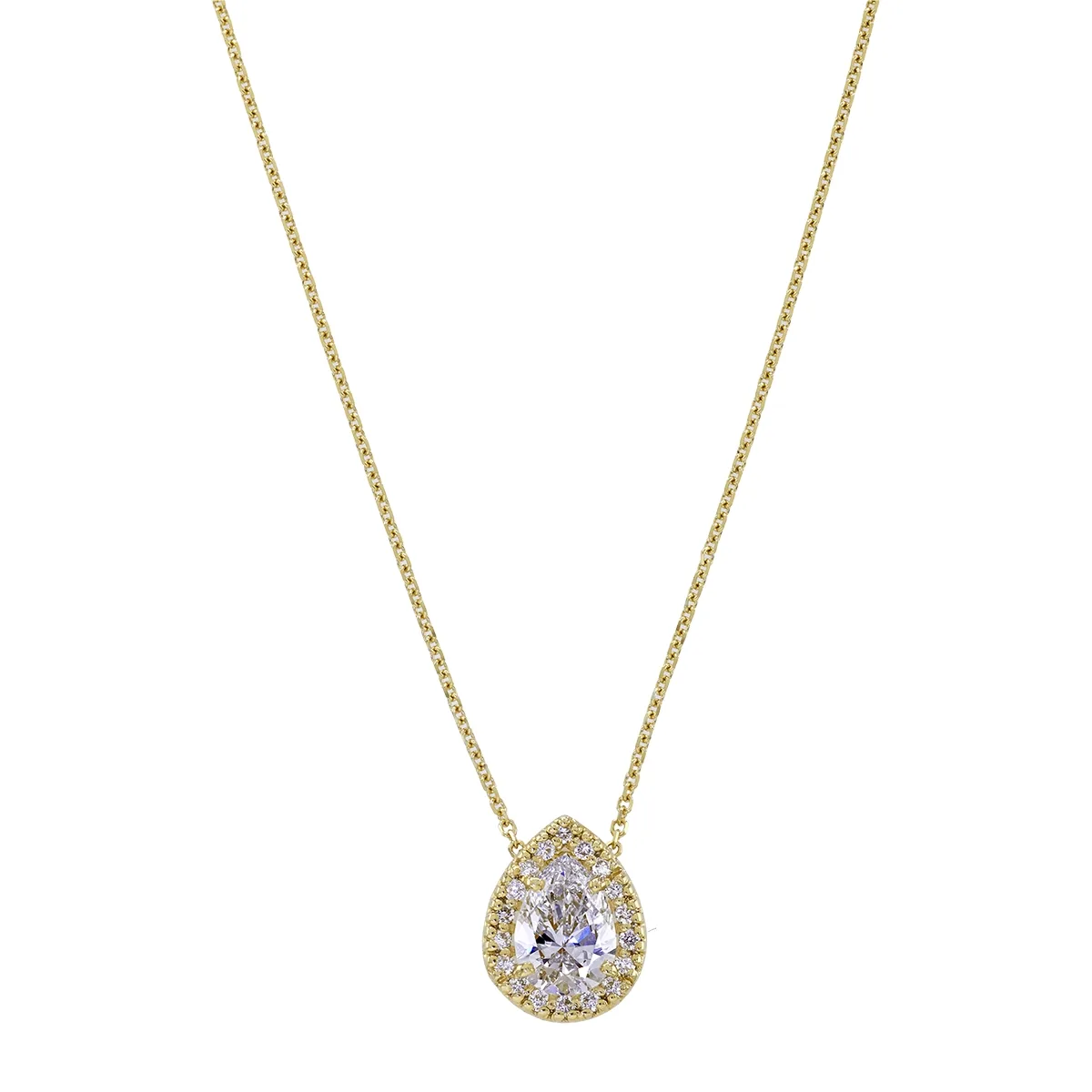 Gargantilla en oro amarillo de 18 Kilates, Uñas+decoración, con diamante laboratorio central de 0.60 Ct y decoración en diamante de laboratorio de 0.09 Ct, 42 cm. de largo, 0.50 mm. de ancho