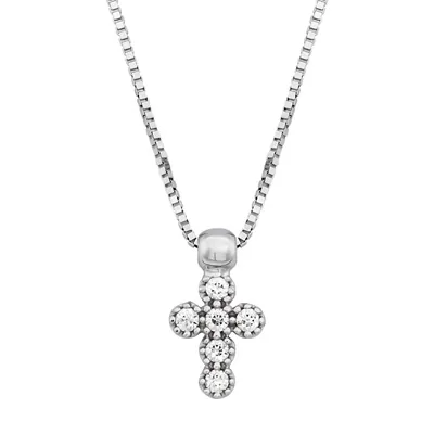 Gargantilla en oro blanco de 18 Kilates, Cruz, con zircones, 42 cm. de largo, 0.50 mm. de ancho