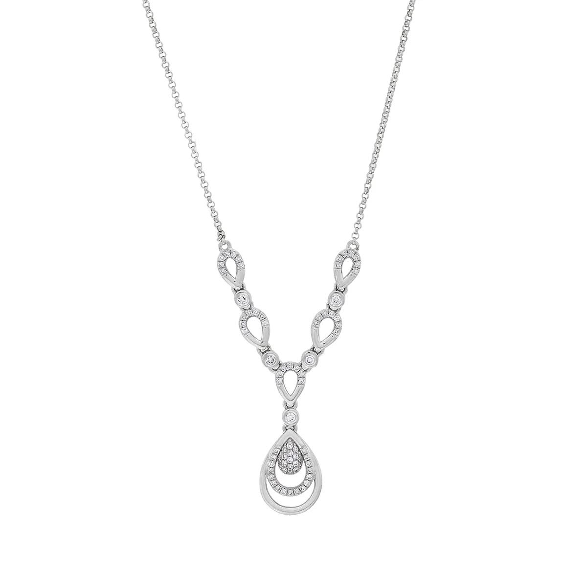 Gargantilla en oro blanco de 18 Kilates, Lágrima, con diamante de laboratorio de 0.25 Ct, 45 cm. de largo, 1 mm. de ancho