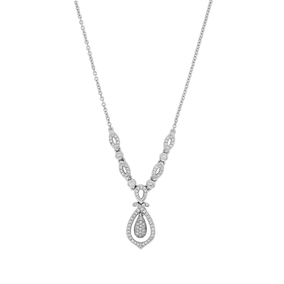Gargantilla en oro blanco de 18 Kilates, Lágrima, con diamante de laboratorio de 0.30 Ct, 45 cm. de largo, 1 mm. de ancho
