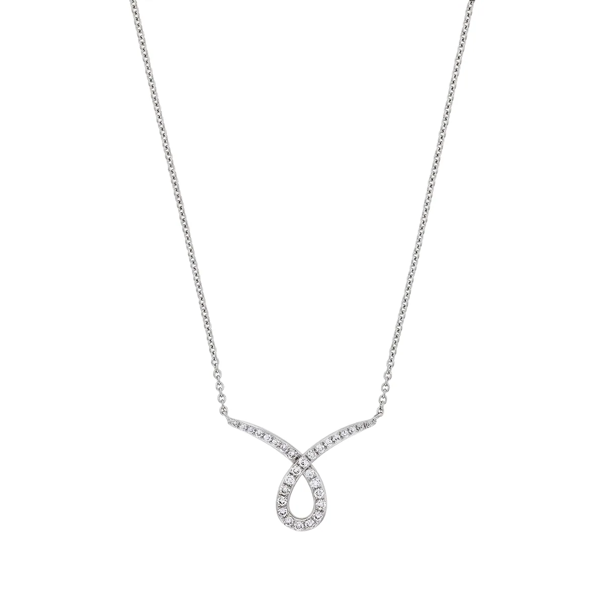 Gargantilla en oro blanco de 18 Kilates, Onda, con diamante de laboratorio de 0.25 Ct, 42 cm. de largo, 1 mm. de ancho