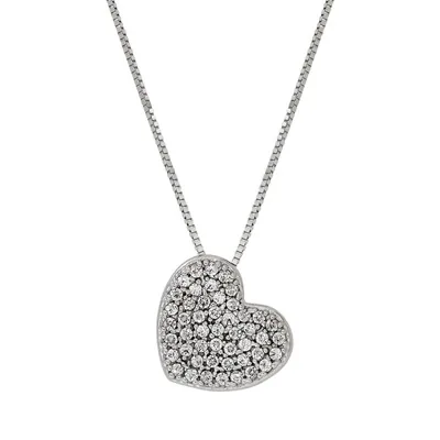 Gargantilla de corazón en oro blanco de 18 Kilates, con zircones, 42 cm. de largo, 0.50 mm. de ancho