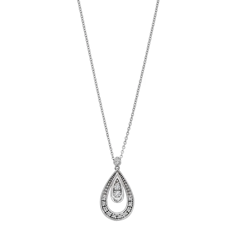 Gargantilla en oro blanco de 18 Kilates, Lágrima, con diamantes de 0.05 Ct, 42 cm. de largo, 0.50 mm. de ancho