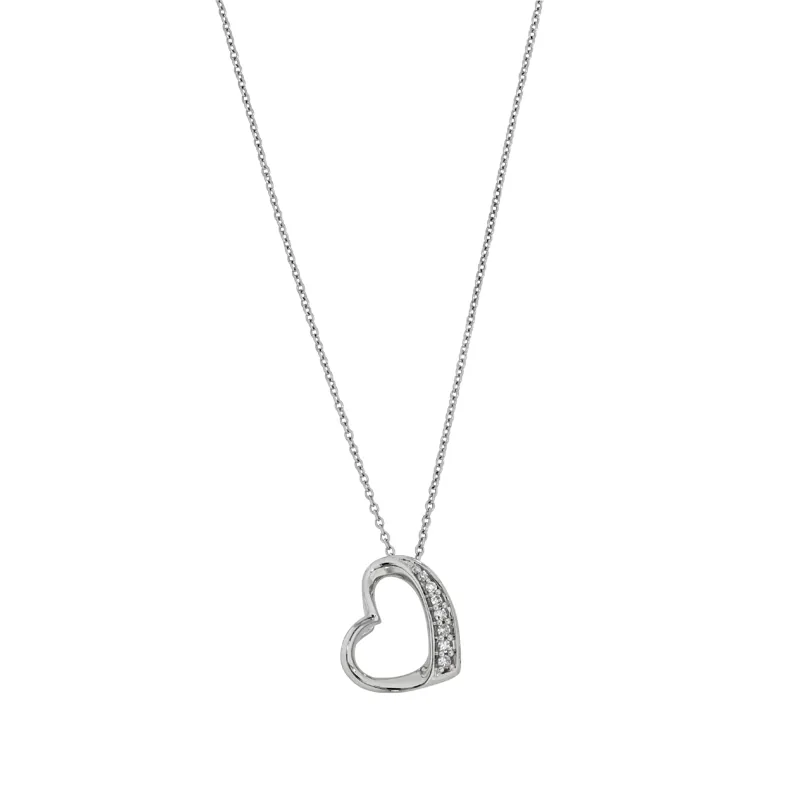 Gargantilla en oro blanco de 18 Kilates, Corazón, con diamantes de 0.03 Ct, 42 cm. de largo, 0.50 mm. de ancho