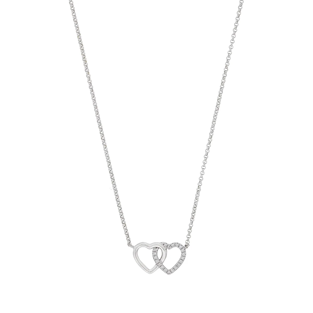 Gargantilla en oro blanco de 18 Kilates, Corazón, con diamante de laboratorio de 0.05 Ct, 42 cm. de largo, 1 mm. de ancho