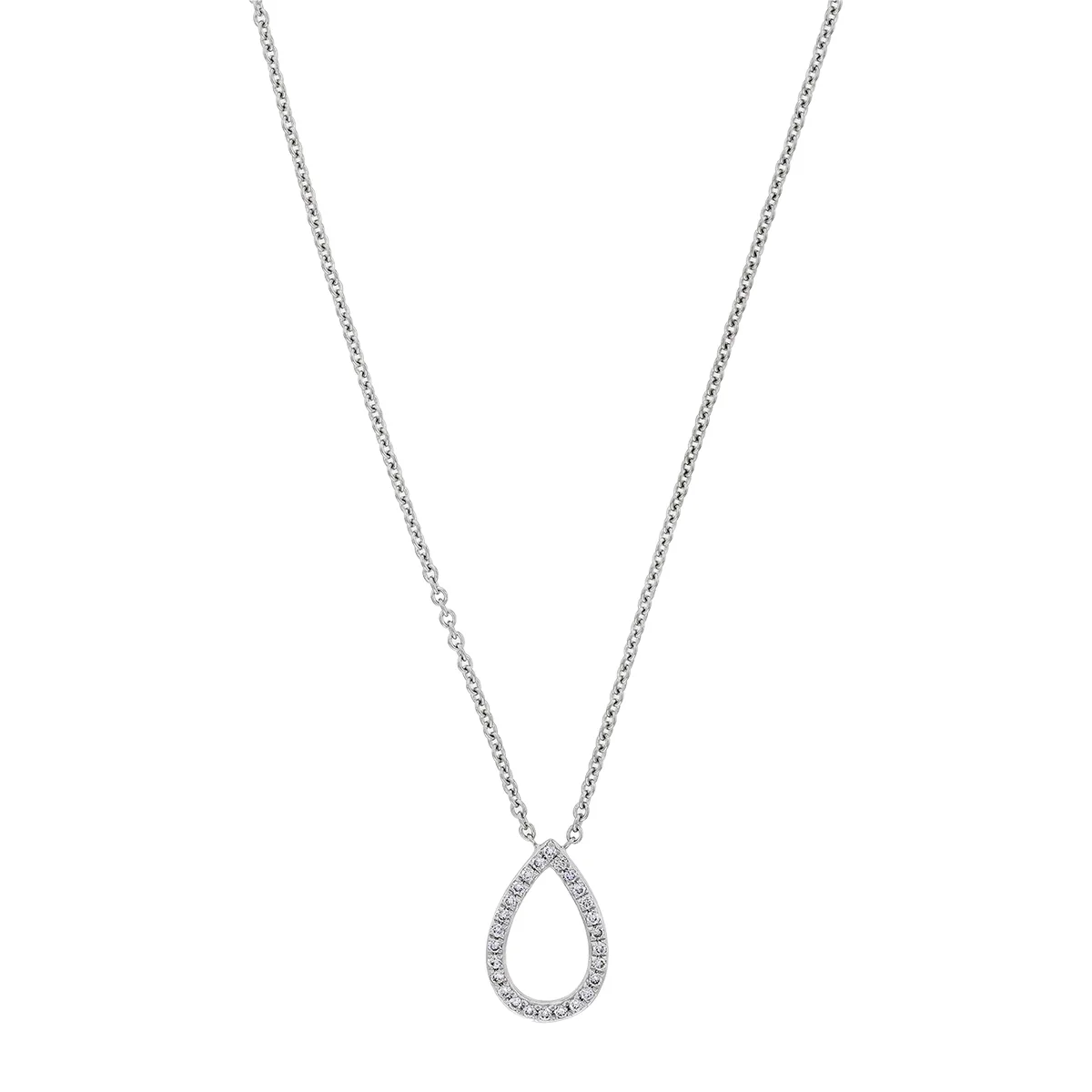 Gargantilla en oro blanco de 18 Kilates, Lágrima, con diamante de laboratorio de 0.10 Ct, 44 cm. de largo, 1 mm. de ancho