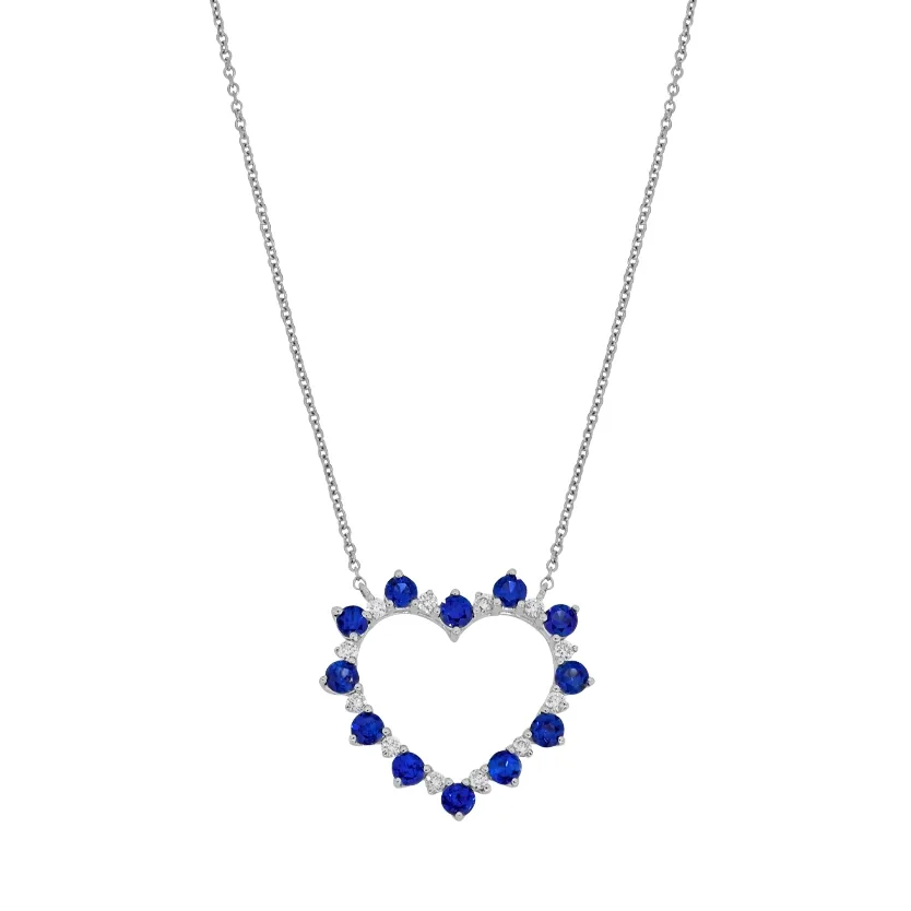 Gargantilla de corazón en oro blanco de 18 Kilates, con zafiros de 0.50 Ct y diamantes de 0.09 Ct