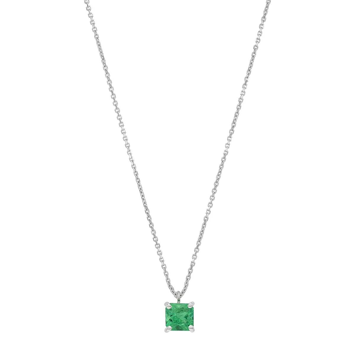 Gargantilla en oro blanco de 18 Kilates, Uñas, con esmeralda laboratorio central de 0.30 Ct, 42 cm. de largo, 0.50 mm. de ancho