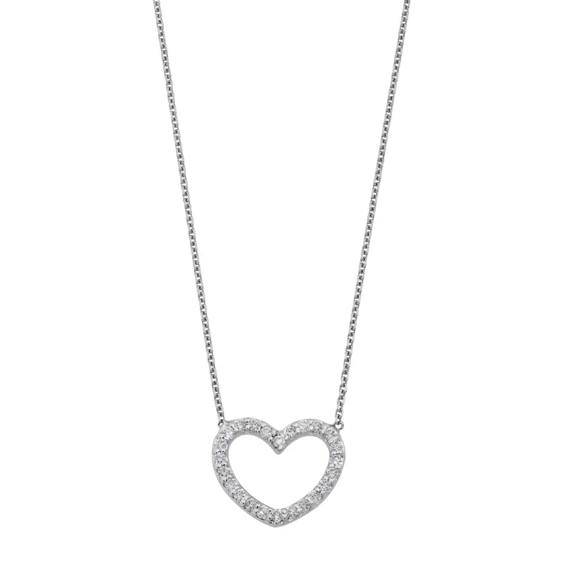 Gargantilla en oro blanco de 18 Kilates, Corazón, con diamantes de 0.13 Ct, 42 cm. de largo, 0.50 mm. de ancho