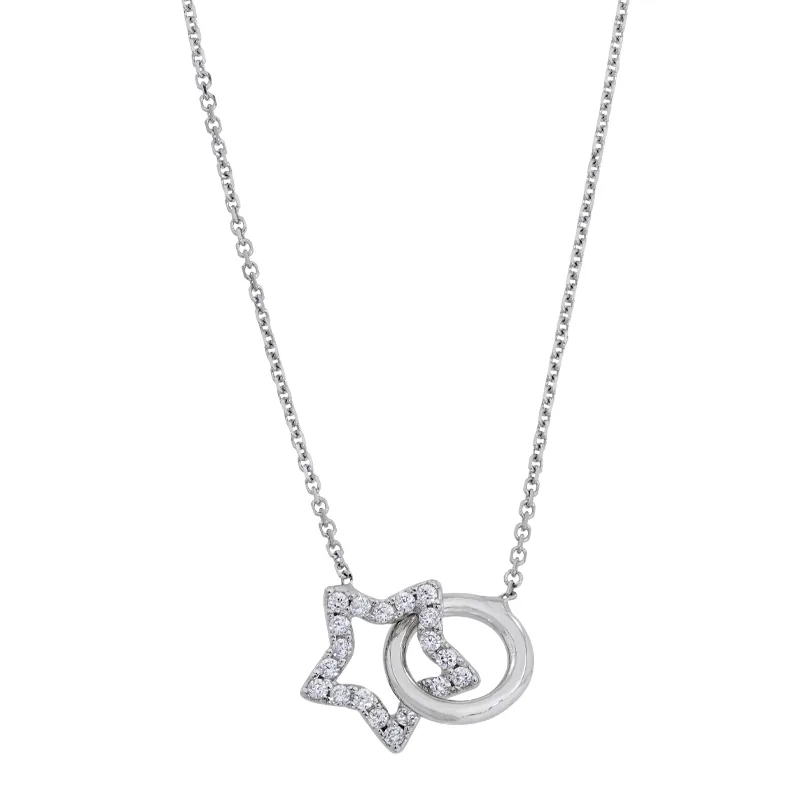 Gargantilla en oro blanco de 18 Kilates, Estrella, con zircones, 42 cm. de largo, 0.50 mm. de ancho