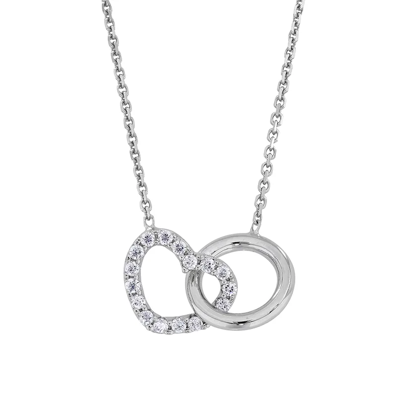 Gargantilla en oro blanco de 18 Kilates, Corazón, con zircones, 42 cm. de largo, 0.50 mm. de ancho