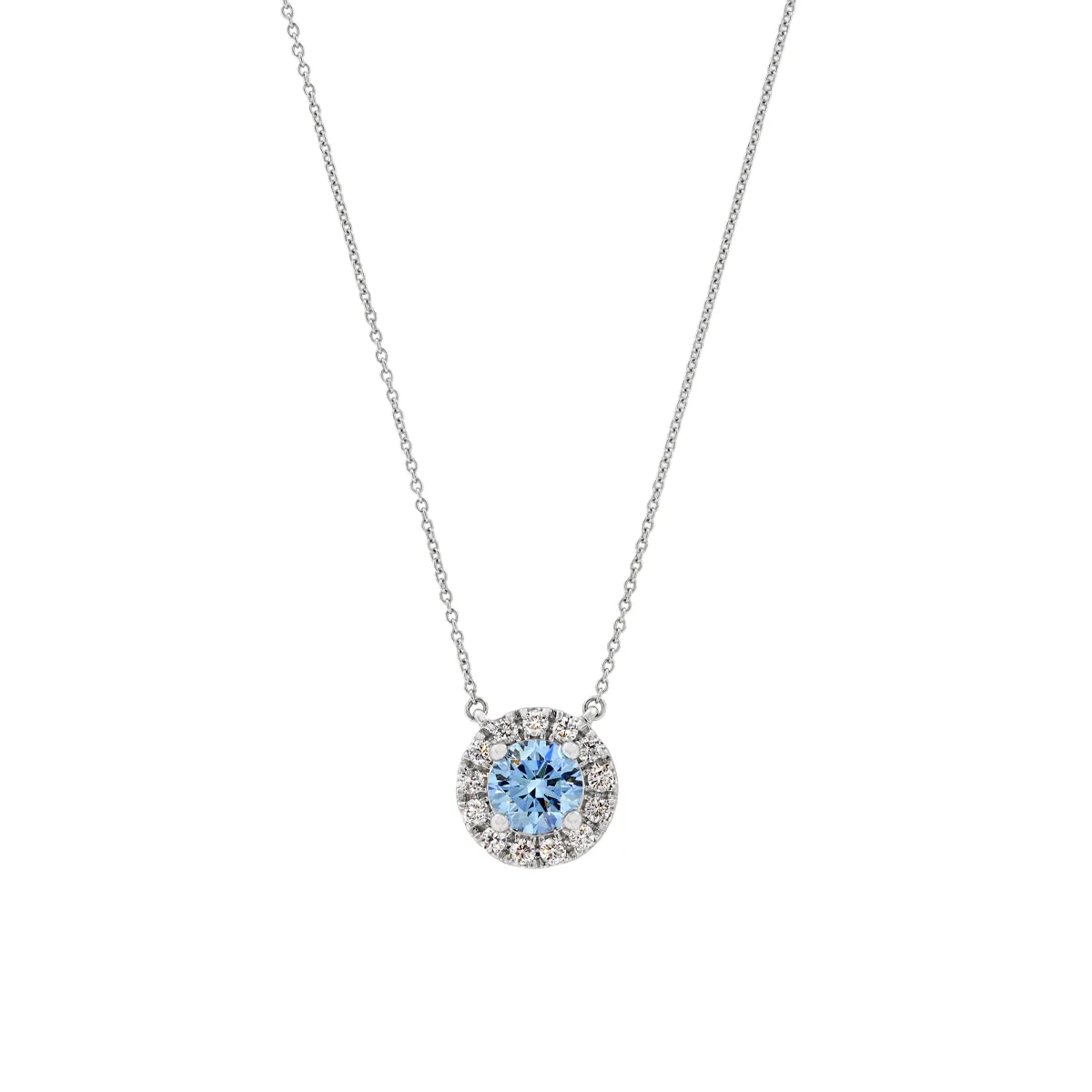 Gargantilla en oro blanco de 18 Kilates, Uñas+decoración, con diamante laboratorio central de 0.50 Ct y decoración en diamante de laboratorio de 0.15 Ct, 45 cm. de largo, 0.50 mm. de ancho