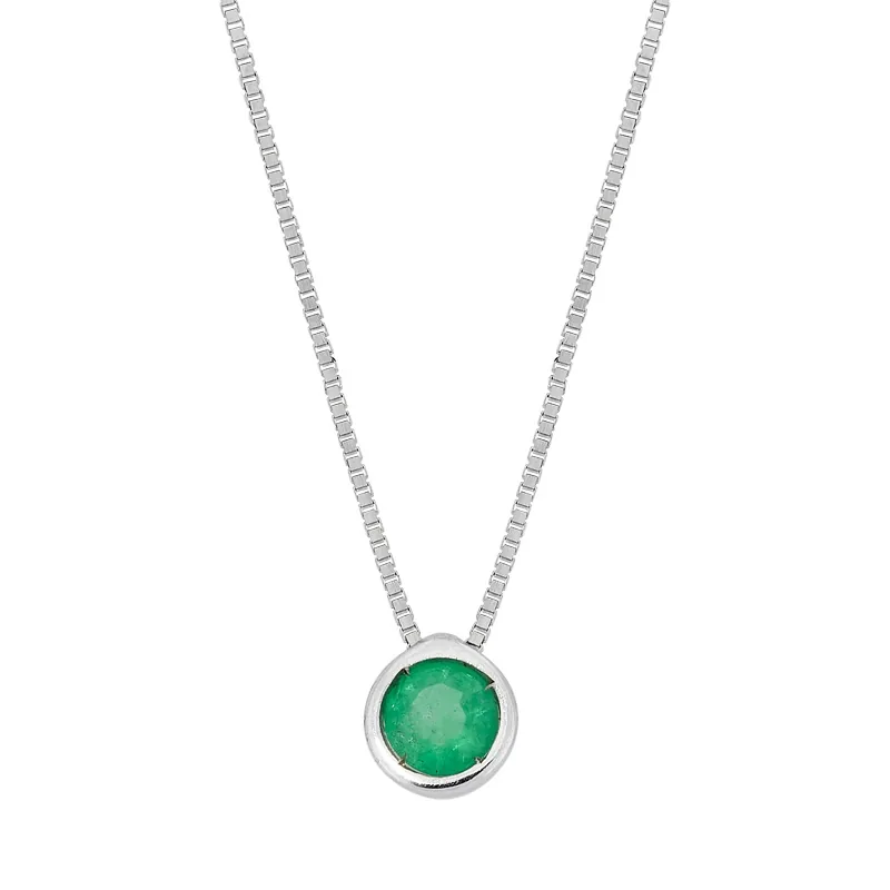 Gargantilla en oro blanco de 18 Kilates, Veneciana, con esmeralda central de 0.12 Ct, 42 cm. de largo, 0.50 mm. de ancho
