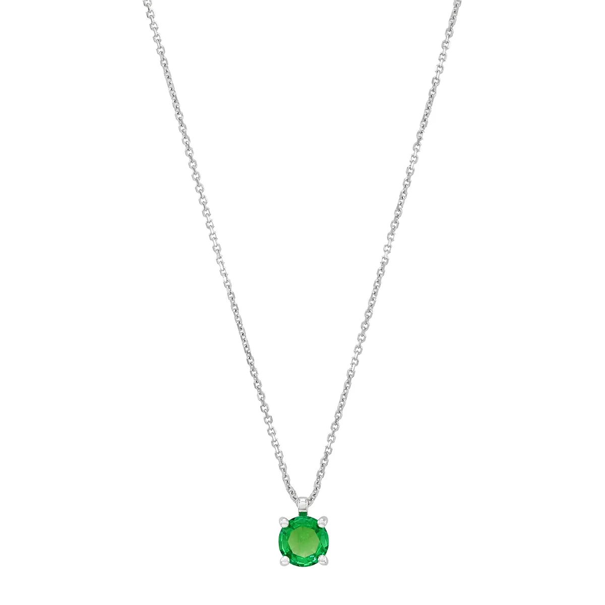 Gargantilla en oro blanco de 18 Kilates, Uñas, con esmeralda laboratorio central de 0.30 Ct, 42 cm. de largo, 0.50 mm. de ancho