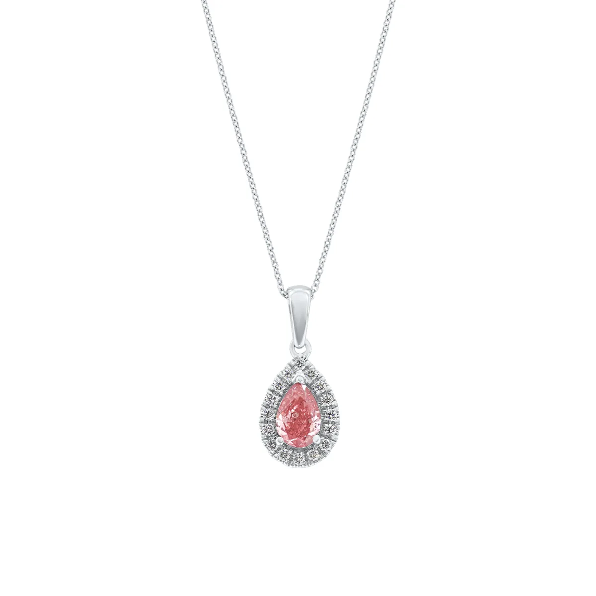 Gargantilla en oro blanco de 18 Kilates, Uñas+decoración, con diamante laboratorio central de 0.50 Ct y decoración en diamante de laboratorio de 0.10 Ct, 42 cm. de largo, 0.50 mm. de ancho