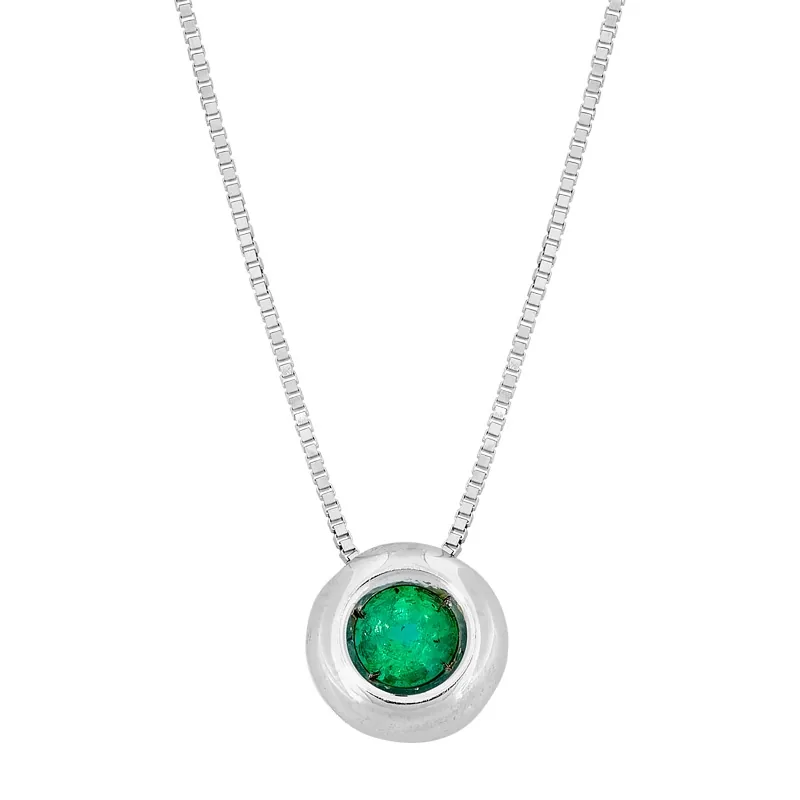 Gargantilla en oro blanco de 18 Kilates, Veneciana, con esmeralda central de 0.12 Ct, 42 cm. de largo, 0.50 mm. de ancho