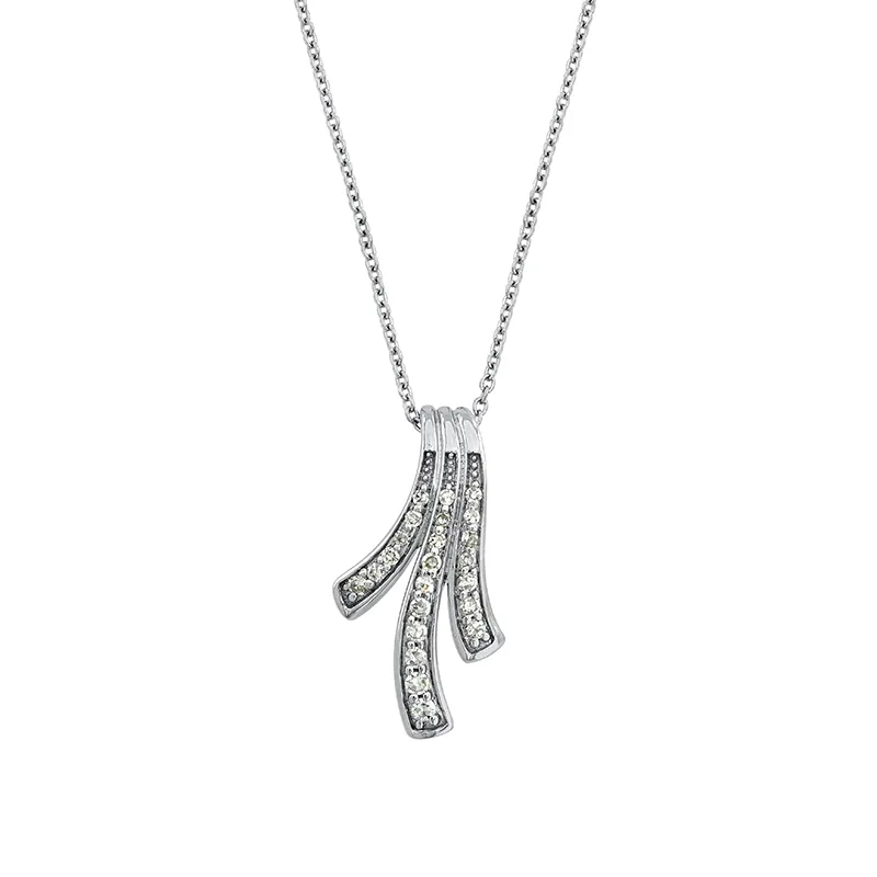 Gargantilla en oro blanco de 18 Kilates, Franjas, con diamantes de 0.08 Ct, 42 cm. de largo, 0.50 mm. de ancho