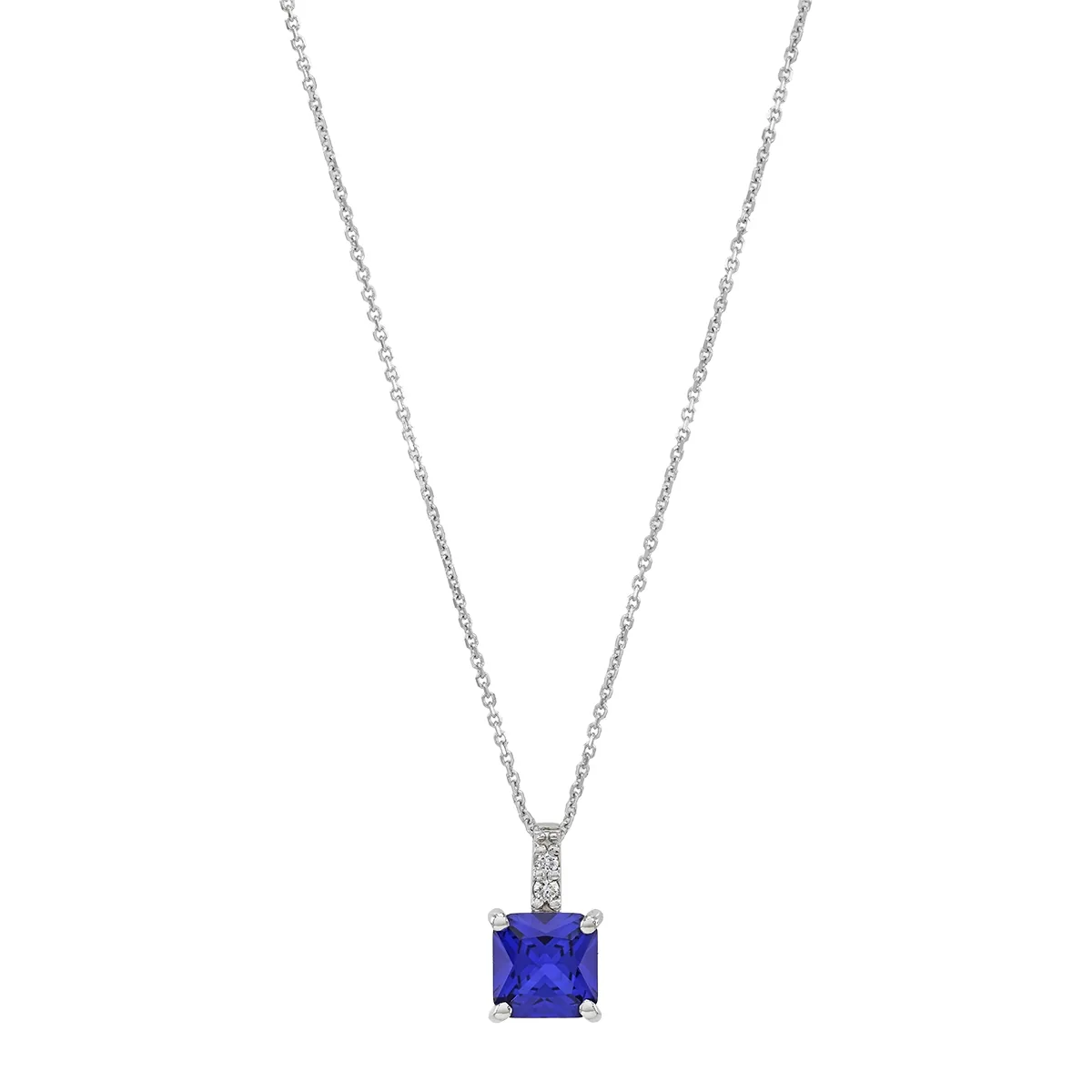 Gargantilla en oro blanco de 18 Kilates, Uñas+decoración, con zafiro laboratorio central de 1.20 Ct y decoración en diamante de laboratorio de 0.02 Ct, 42 cm. de largo, 0.50 mm. de ancho