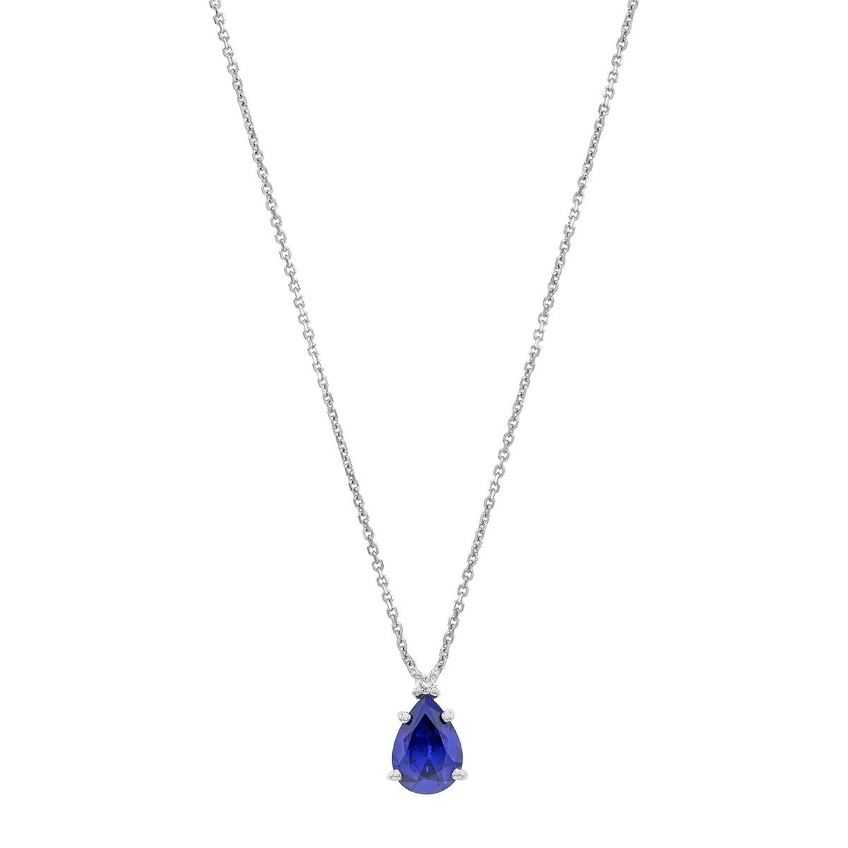Gargantilla en oro blanco de 18 Kilates, Uñas+decoración, con zafiro laboratorio central de 0.70 Ct y decoración en diamante laboratorio de 0.01 Ct, 42 cm. de largo, 0.50 mm. de ancho
