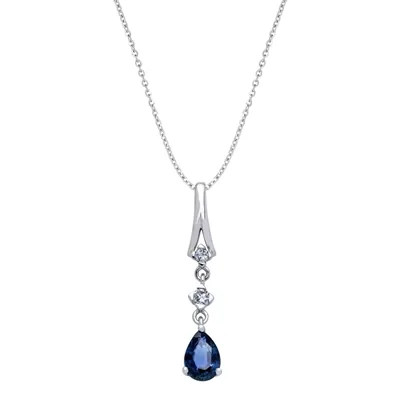 Gargantilla en oro blanco de 18 Kilates, Uñas+decoración, con zafiro central de 0.45 Ct y decoración en diamantes de 0.06 Ct, 40 cm. de largo, 0.50 mm. de ancho