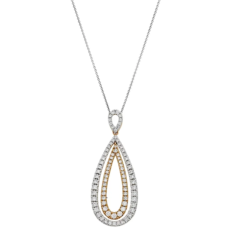Gargantilla en 2 oros de 18 Kilates, Lágrima, con diamantes de 0.98 Ct, 42 cm. de largo, 0.50 mm. de ancho