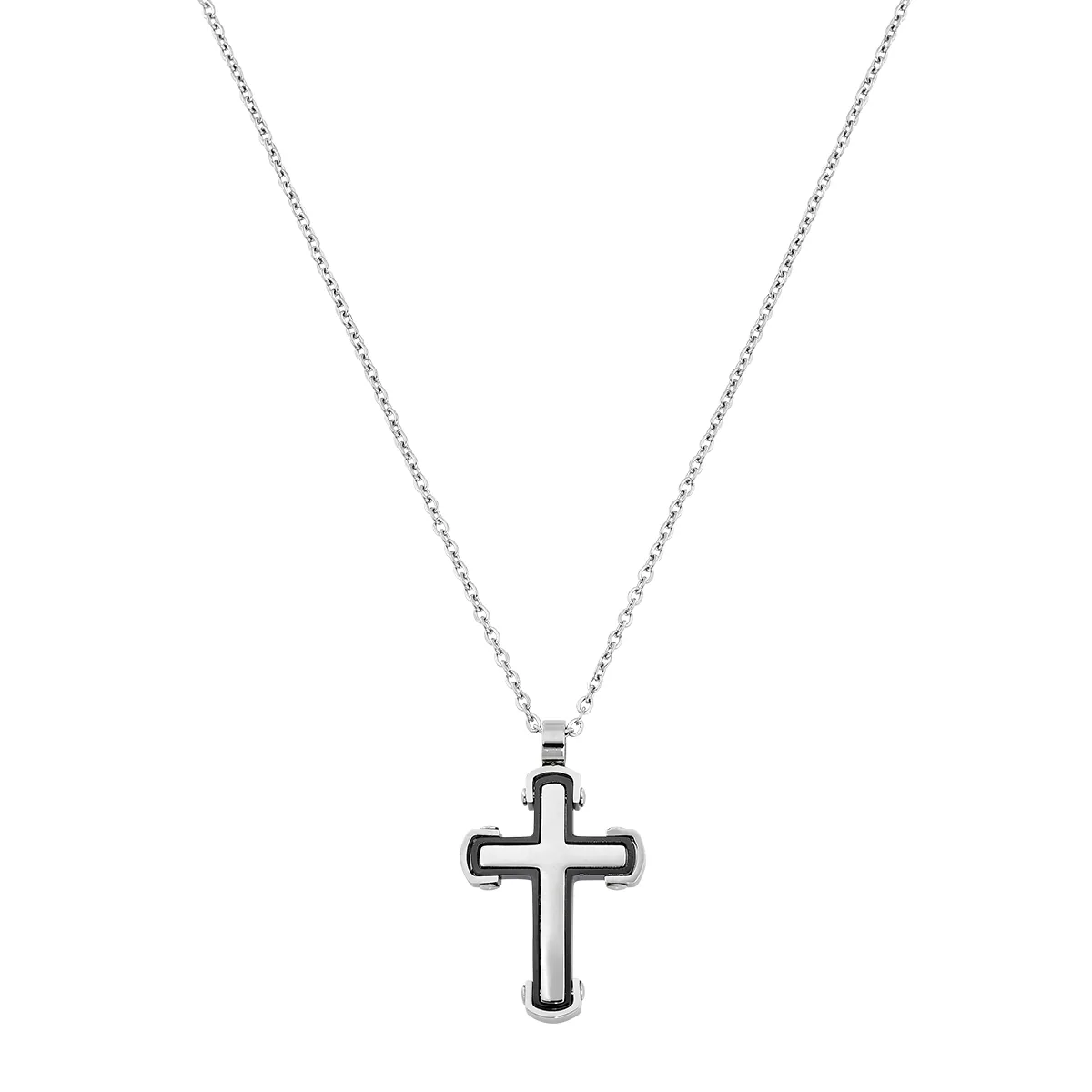 Gargantilla en acero satinado, Cruz, 47 cm. de largo, 0.50 mm. de ancho, de la coleccion Forza