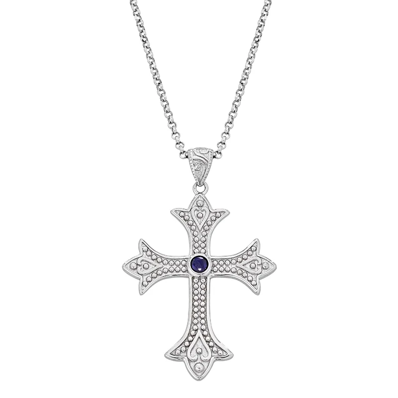Gargantilla en plata Ley 925, Cruz, con onix, 60 cm. de largo, 1.50 mm. de ancho, de la coleccion Sueños