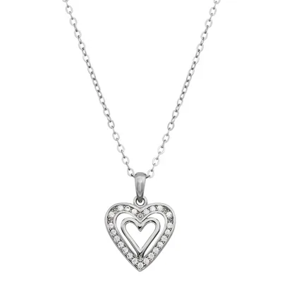 Gargantilla en plata Ley 925, Corazón, con cristales, 45 cm. de largo, 1 mm. de ancho, de la coleccion Sueños