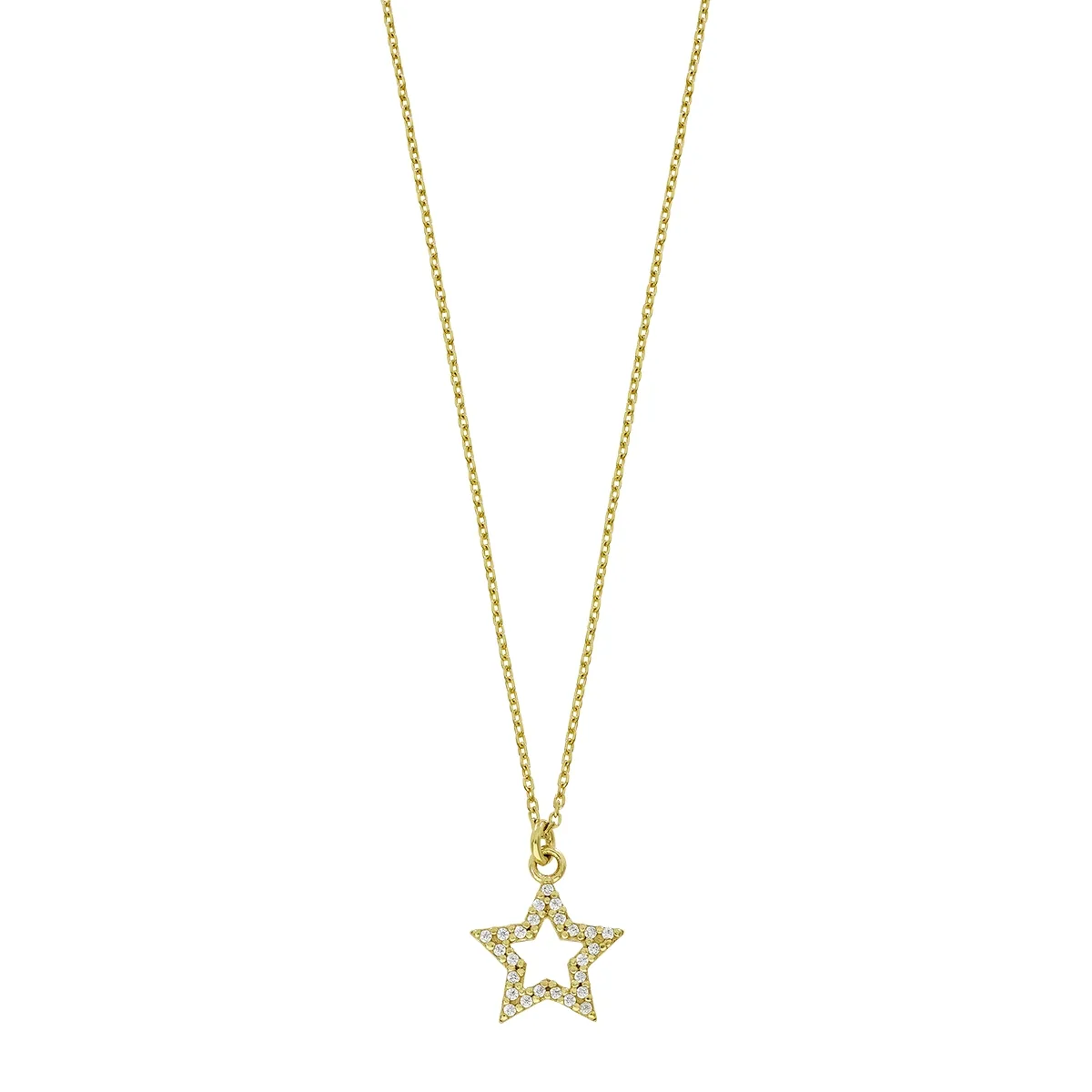 Gargantilla en plata Ley 925, Estrella, con zircones, 45 cm. de largo, 0.50 mm. de ancho, de la coleccion Sueños
