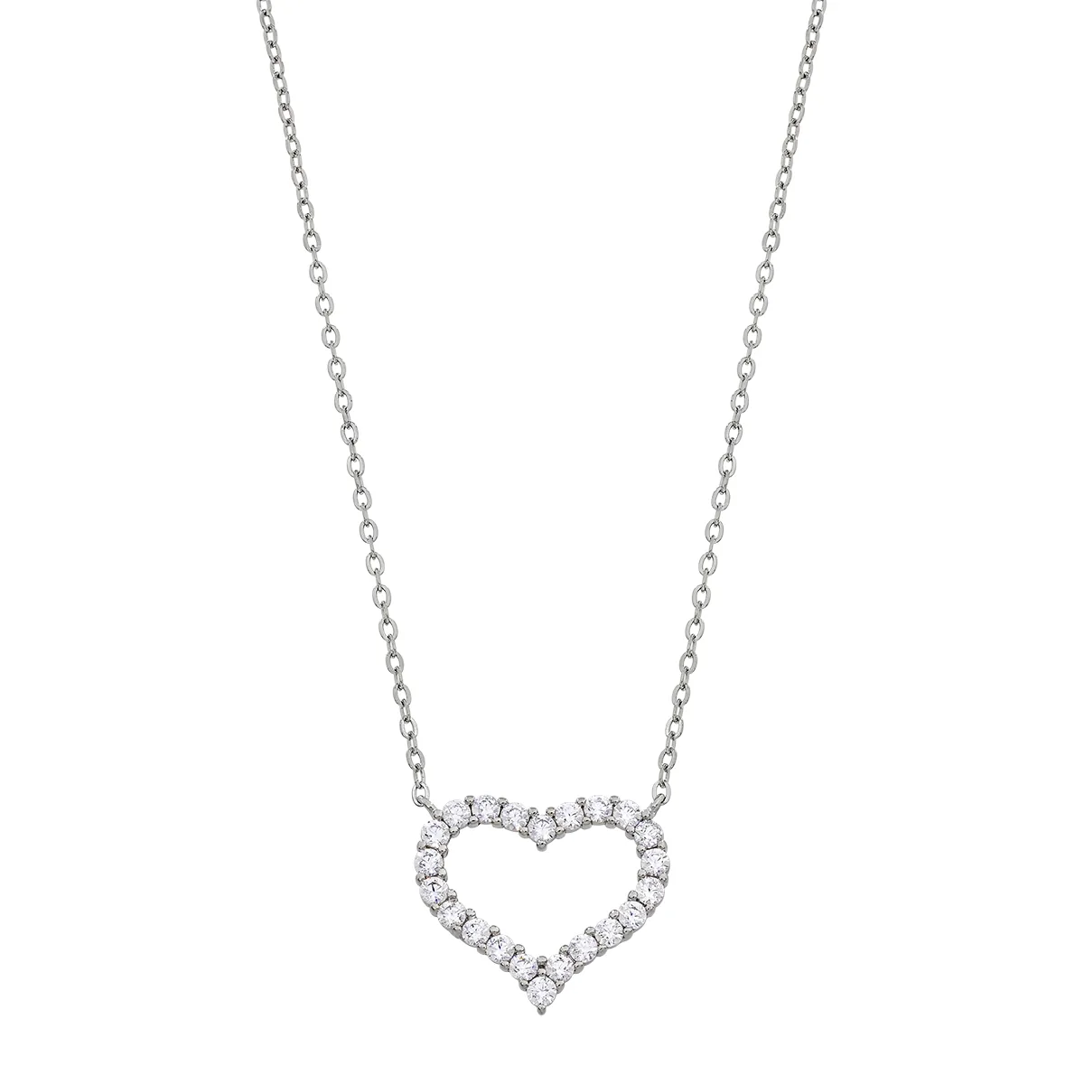 Gargantilla en plata Ley 925, Corazón, con cristales, 42 cm. de largo, 1 mm. de ancho, de la coleccion Sueños